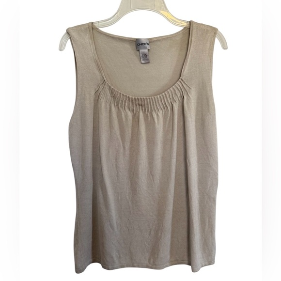 Chico's Silk blend Sleeveless Tank Top Beige Size 3 Neutral - Picture 1 of 5